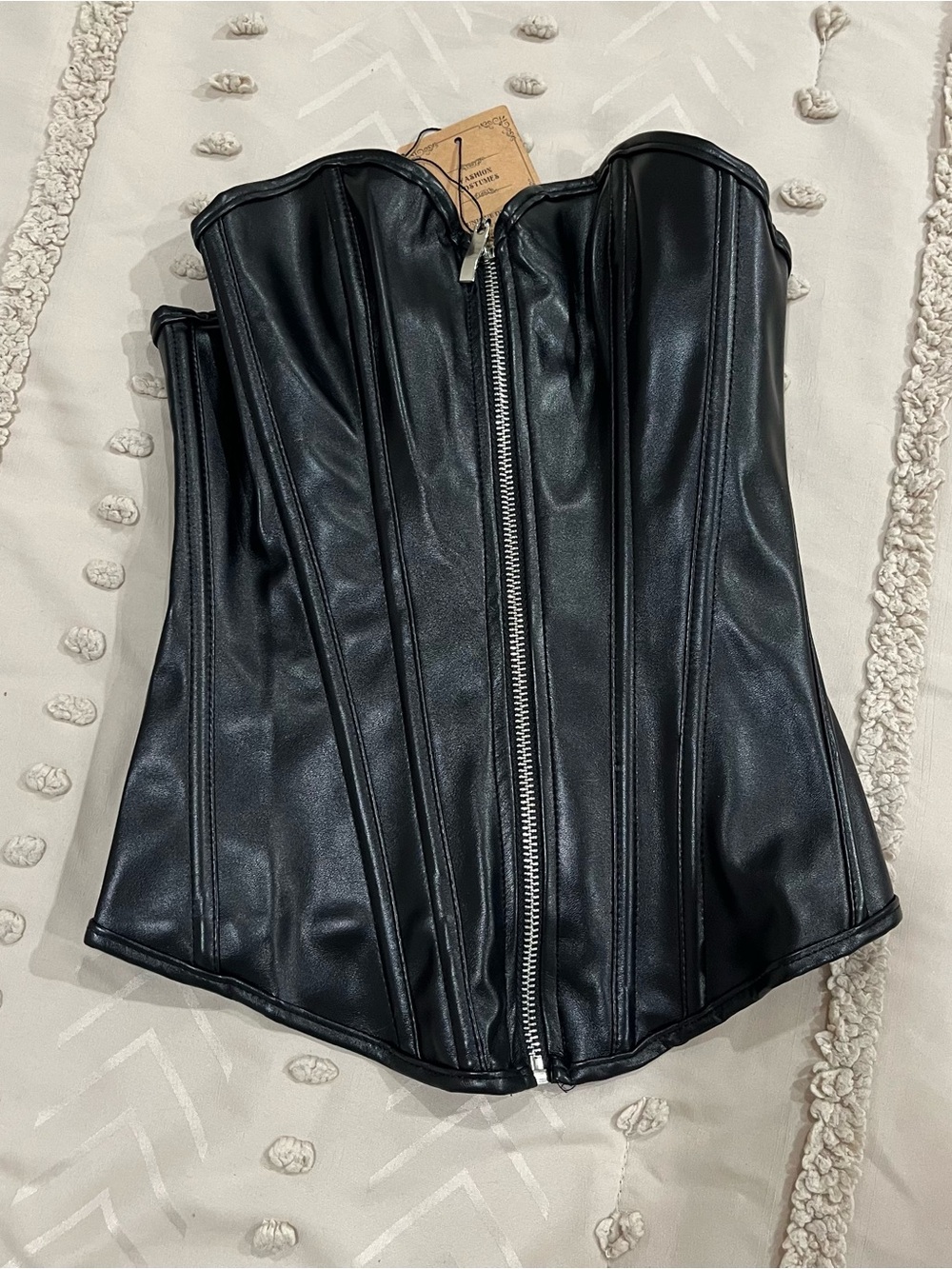 Black Lace-Up Faux Leather Corset Top